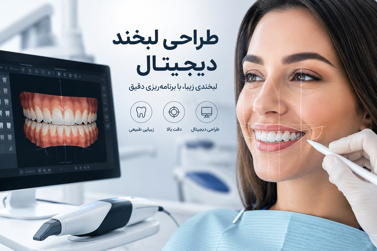 طراحی لبخند دیجیتال در کلینیک دندانپزشکی با اسکن سه‌بعدی و شبیه‌سازی نتیجه درمان پیش از شروع